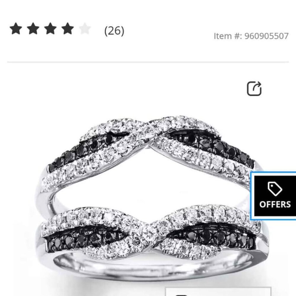 Kay Jewelers Size 7 Black Diamond Enhancer/Wedding Band